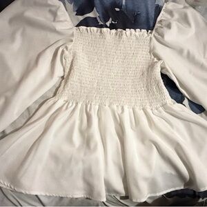 Elegant White Smocked Women's Top